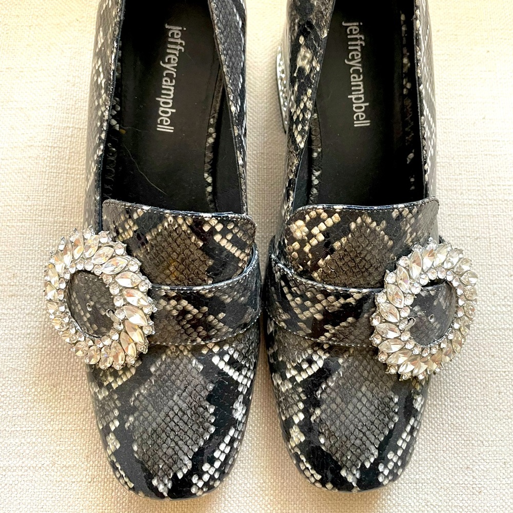 Barely worn Jeffrey Campbell snake print loafers